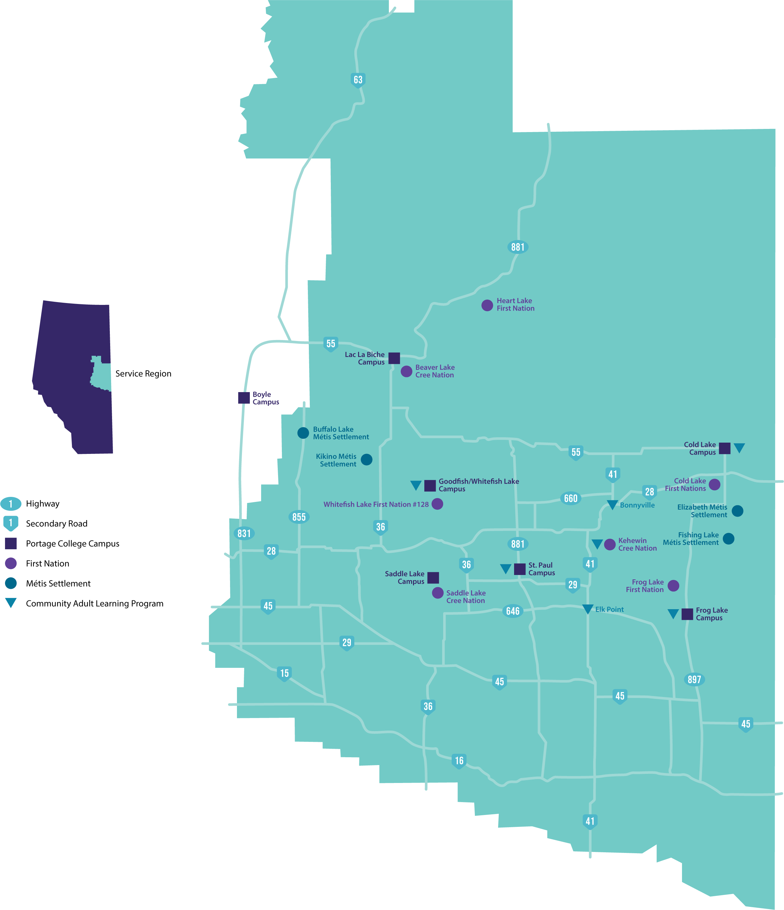 Portage College Service Region Map