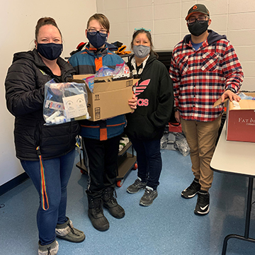 Students with hygiene kit donations