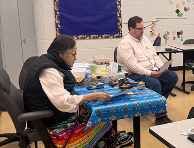Saddle Lake Cree Nation Elder Alsena White with "Unlocking Potential" research project principal investigator and Portage College Humanities instructor Kevin Solez PhD
