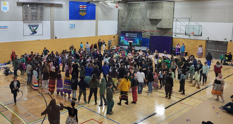 Portage College staff, faculty, students, as well as 400 Grade 5-12 students from Lac La Biche schools participated in the Educational Round Dance at Portage College on March 17