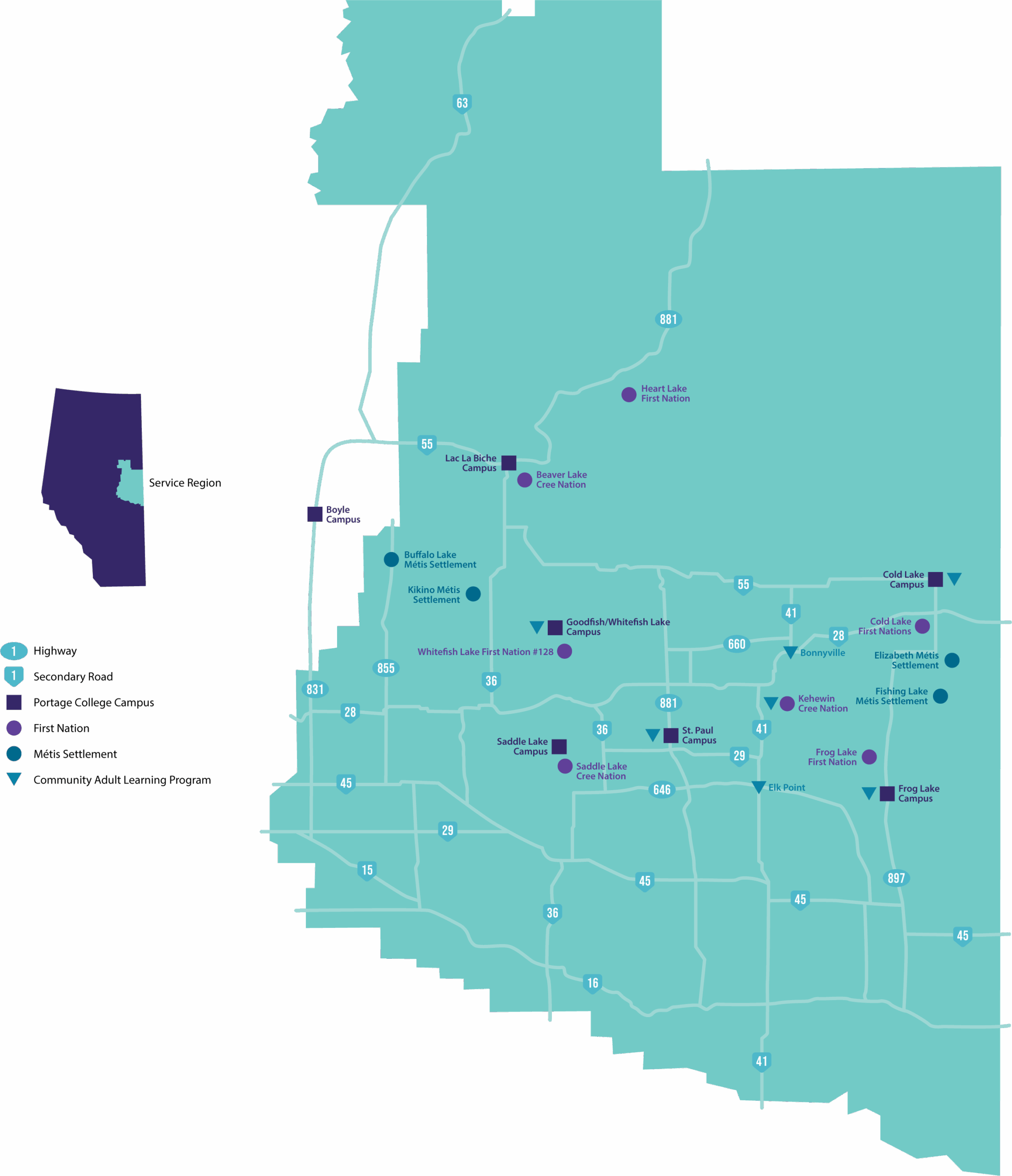 Portage College Service Region Map